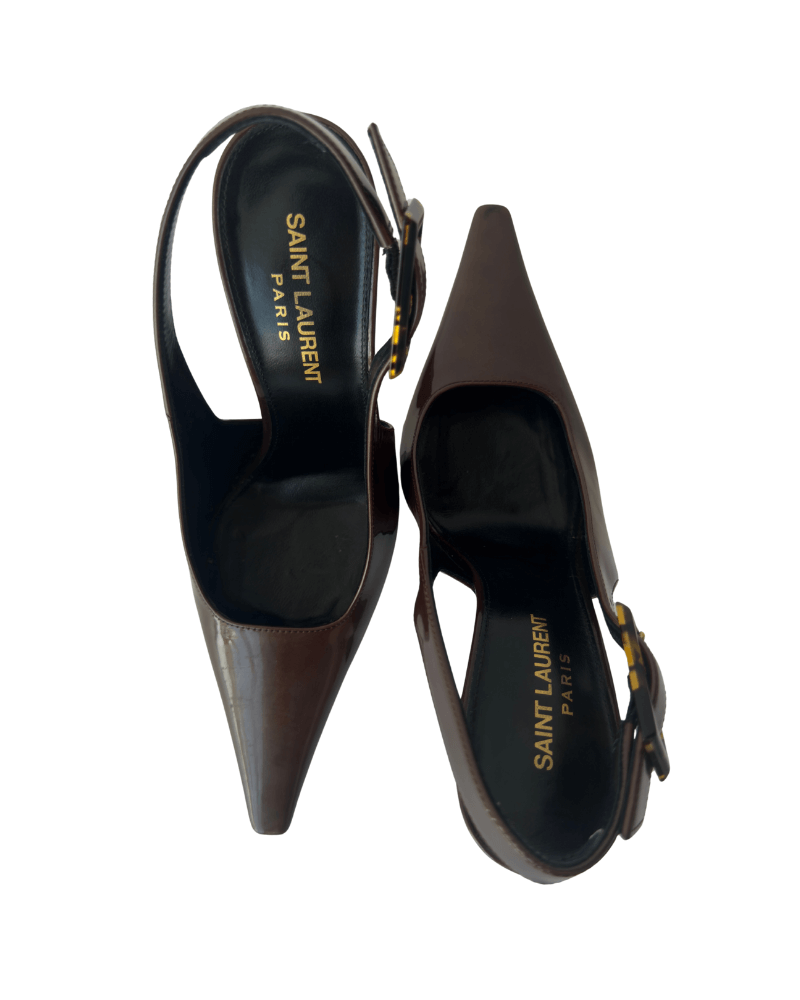 Saint Laurent Stone Glossy Slingback Pumps | Size EU 36 1/2