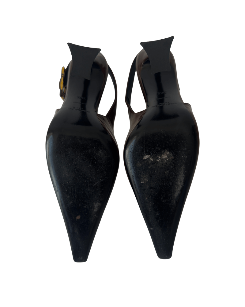 Saint Laurent Stone Glossy Slingback Pumps | Size EU 36 1/2
