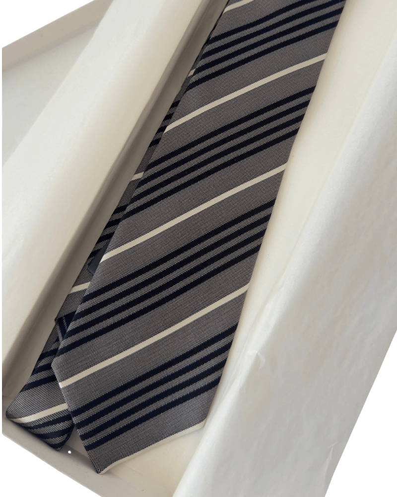 Saint Laurent Gray Striped Silk Tie