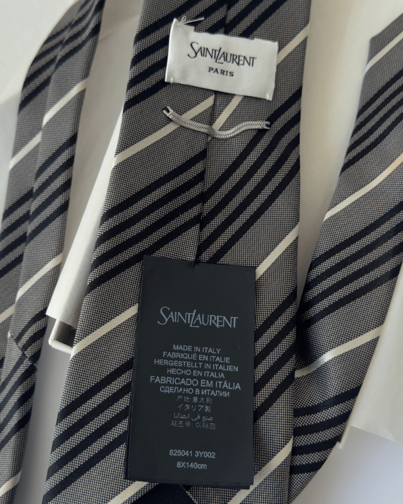 Saint Laurent Gray Striped Silk Tie