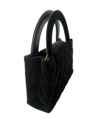 Chanel 25A Black Velvet Quilted Nano Kelly Shopper Aged Gold Hardware