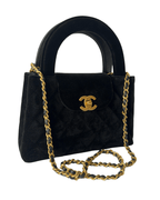 Chanel 25A Black Velvet Quilted Nano Kelly Shopper Aged Gold Hardware
