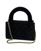 Chanel 25A Black Velvet Quilted Nano Kelly Shopper Aged Gold Hardware