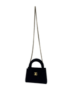 Chanel 25A Black Velvet Quilted Nano Kelly Shopper Aged Gold Hardware
