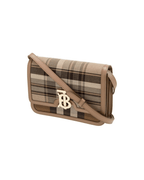 Burberry Calfskin Tartan Print Small TB Bag Light Fawn