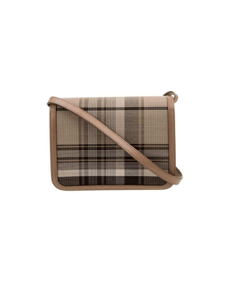 Burberry Calfskin Tartan Print Small TB Bag Light Fawn