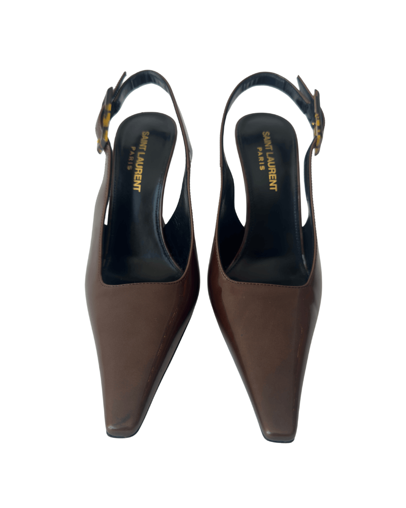 Saint Laurent Stone Glossy Slingback Pumps | Size EU 36 1/2
