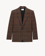 Jacket in Wool Check Maron Multicolore