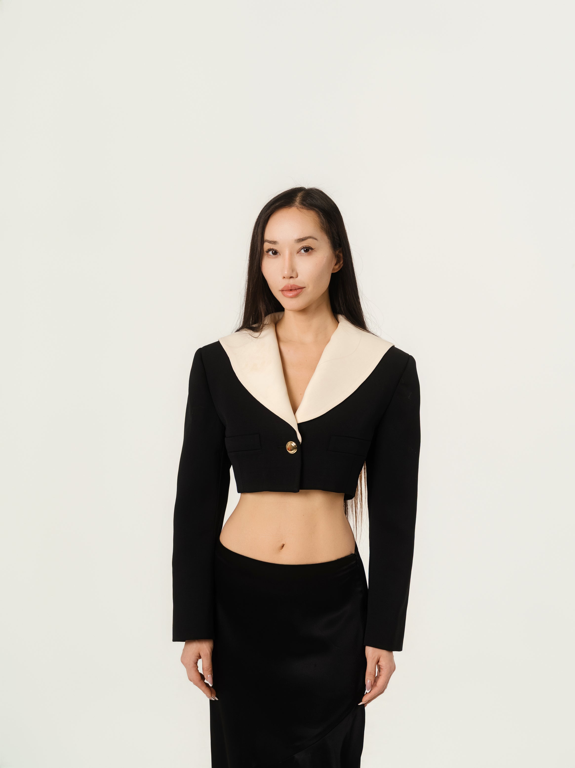 miu miu cropped wool jacket black white size 38