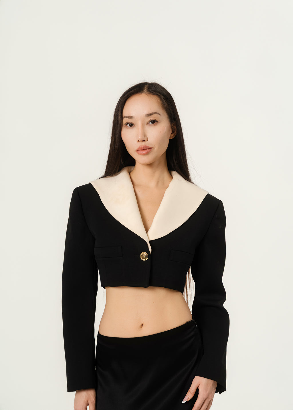 miu miu cropped wool jacket black white size 38