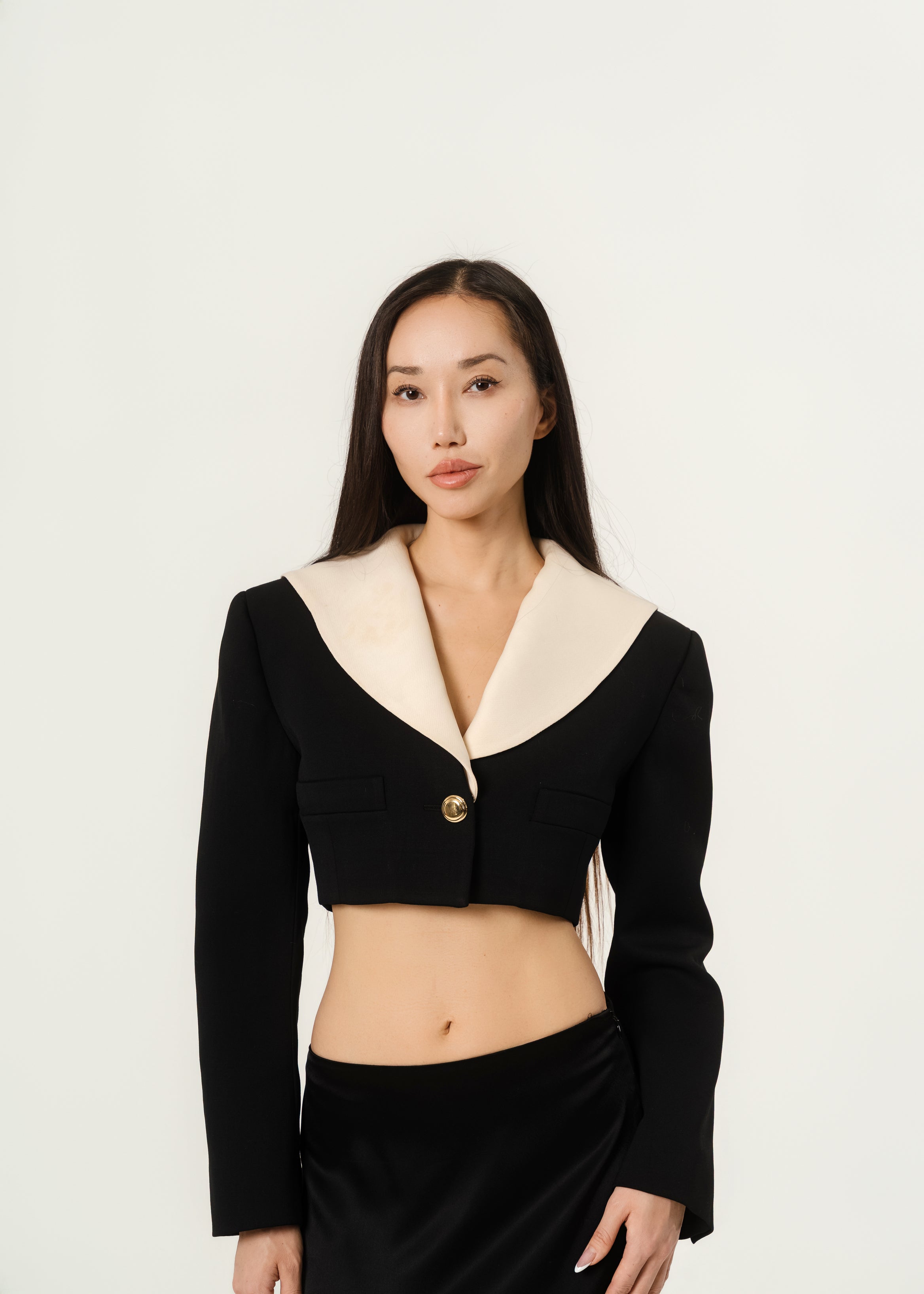 miu miu cropped wool jacket black white size 38
