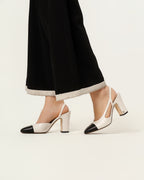 Chanel Lambskin Grosgrain Cap Toe CC Slingback Pumps | Size EU 37C