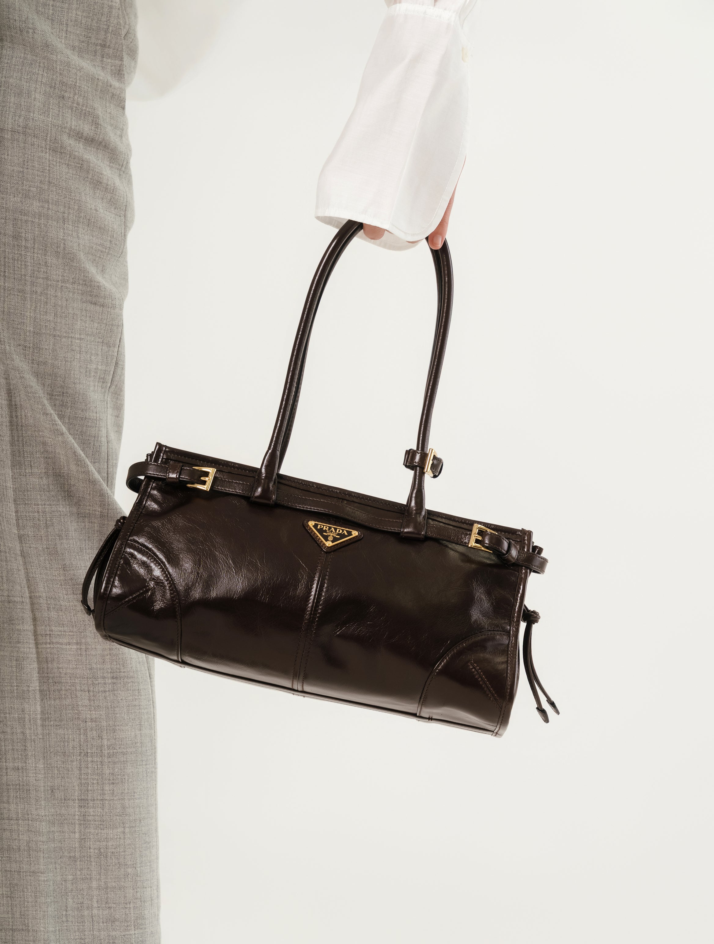 Prada Bonnie Medium Leather Top Handler Bag Glossy Finish