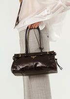 Prada Bonnie Medium Leather Top Handler Bag Glossy Finish