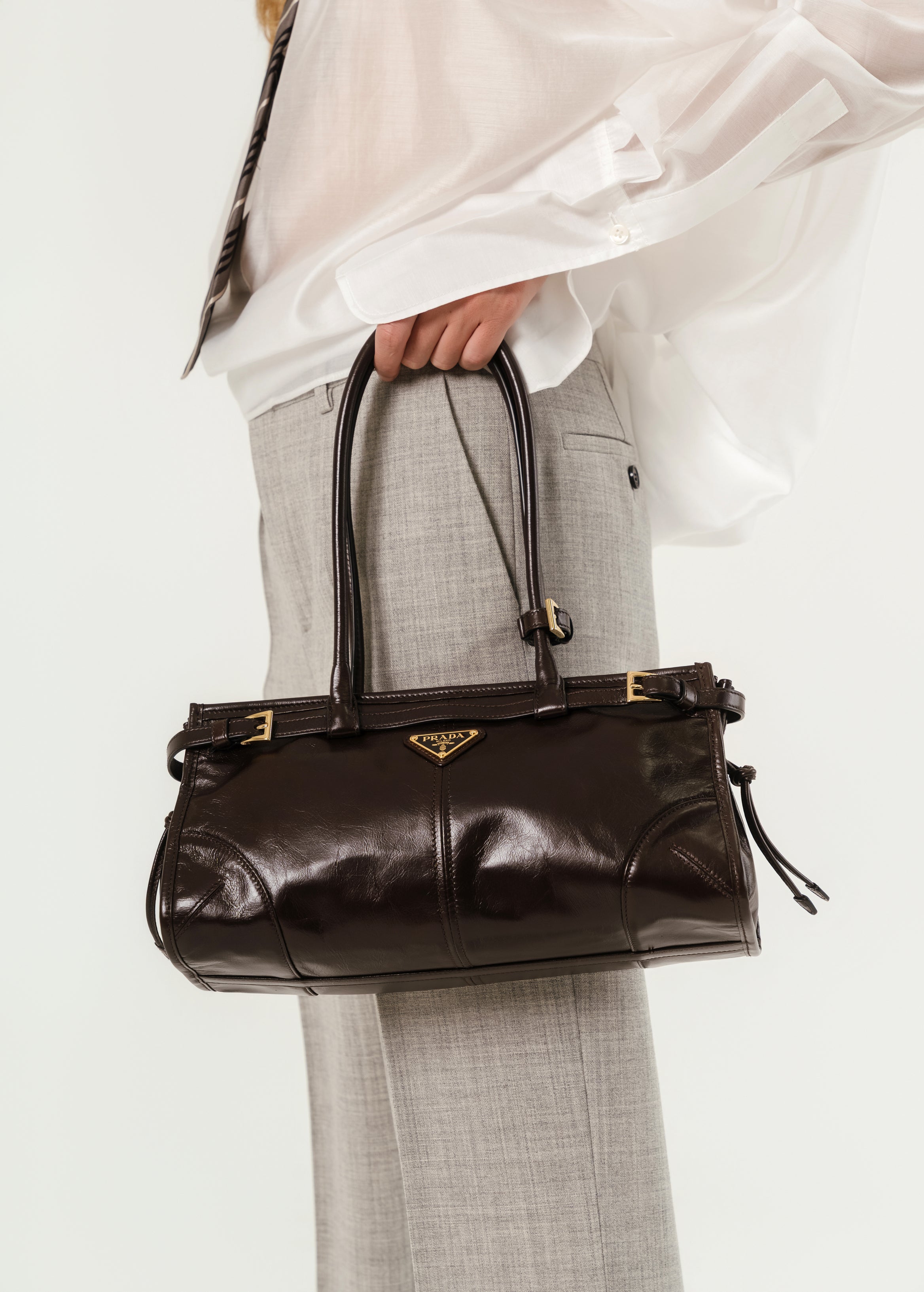 Prada Bonnie Medium Leather Top Handler Bag Glossy Finish