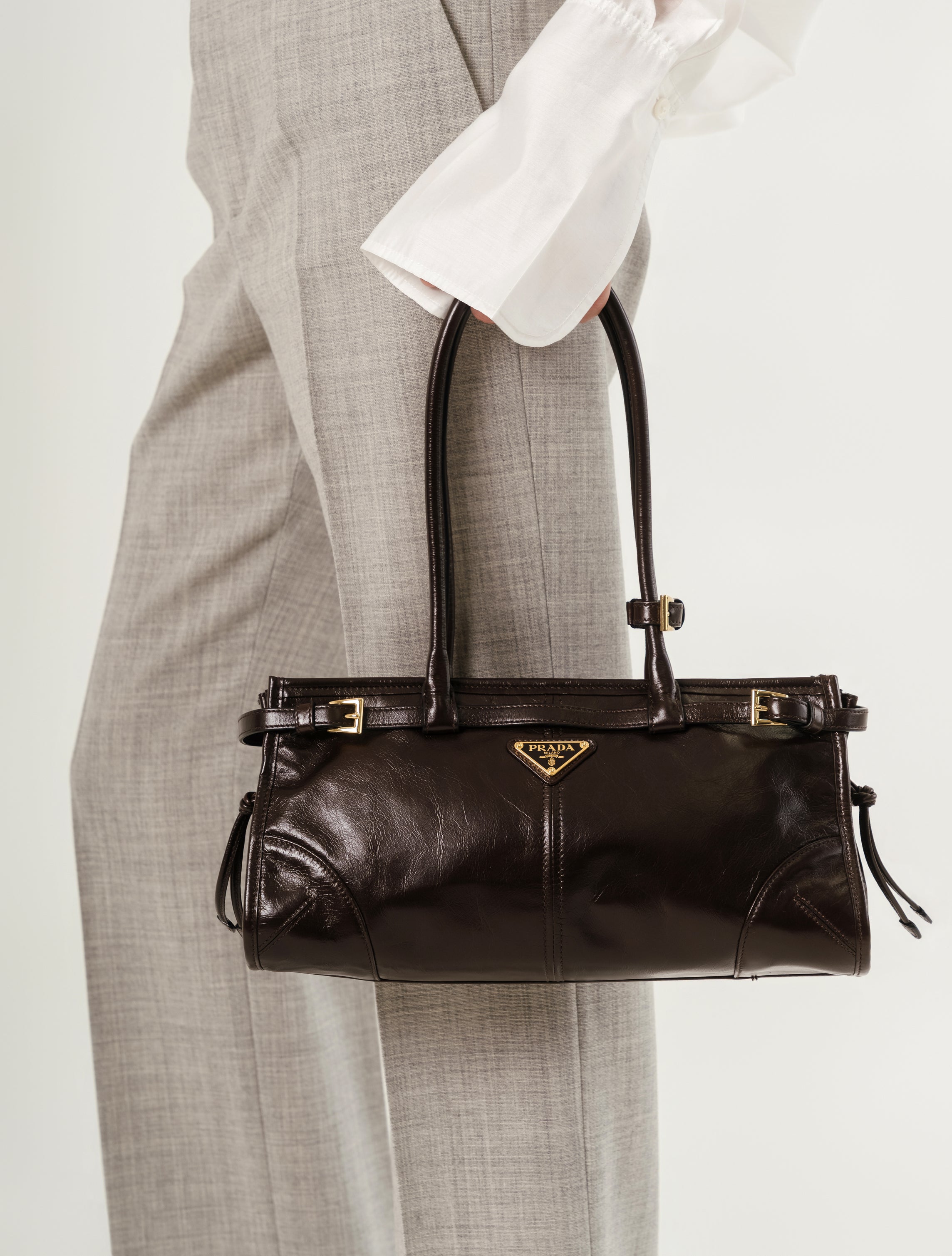 Prada Bonnie Medium Leather Top Handler Bag Glossy Finish