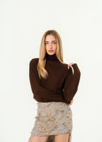 Sweater toro neck YSL in cashmere wool and silk brown