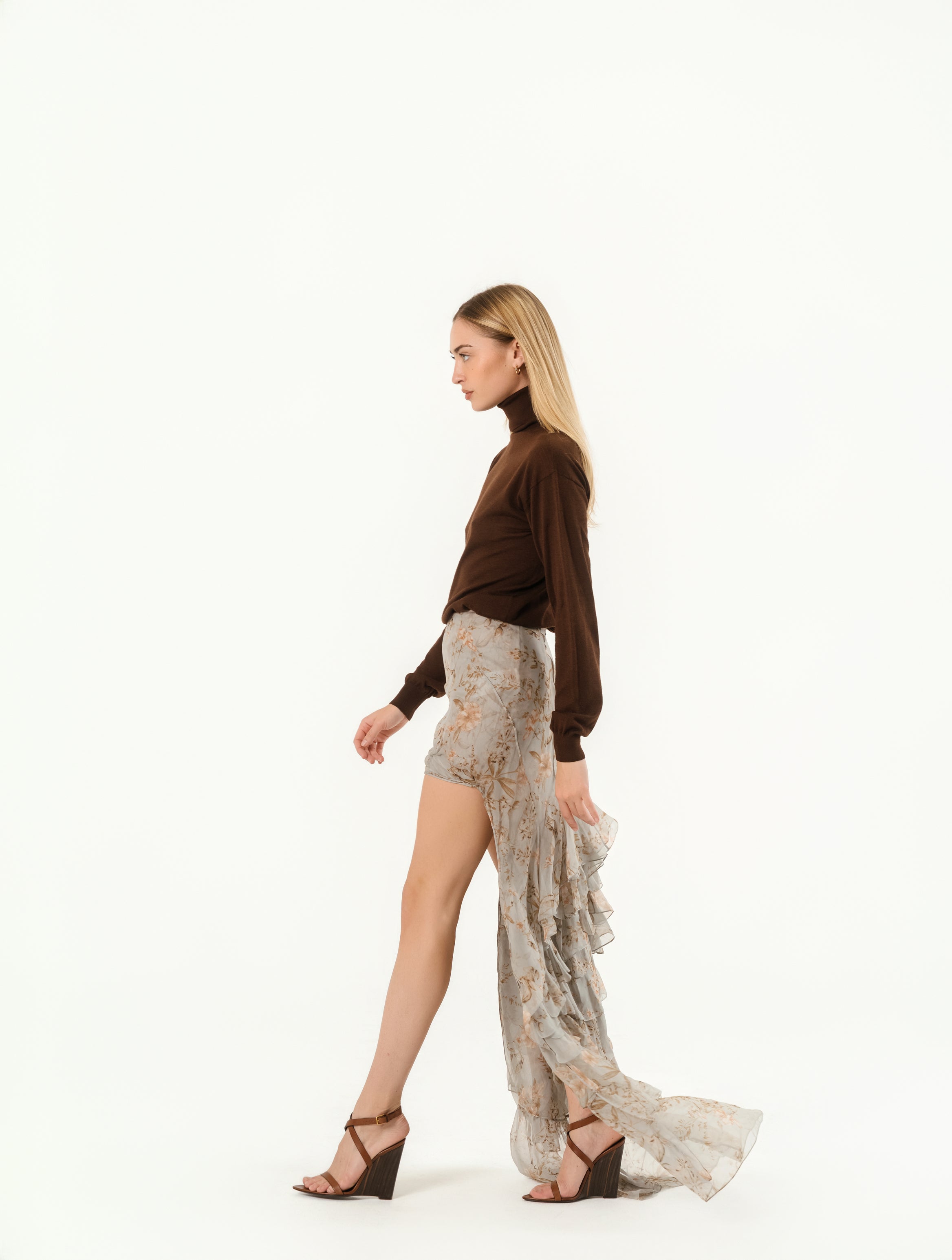 cascade skirt in floral silk muslin YSL 34/US2