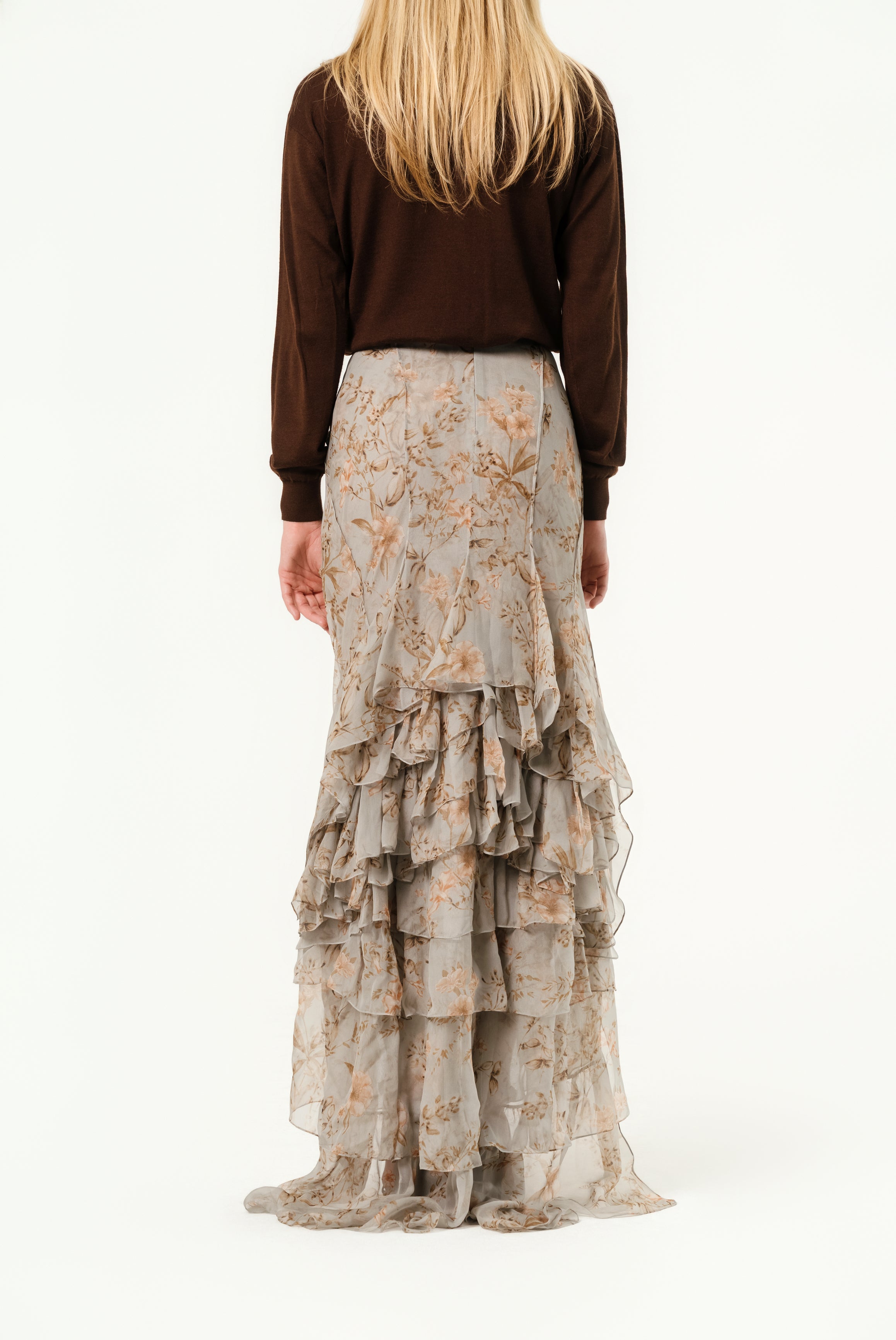 cascade skirt in floral silk muslin YSL 34/US2