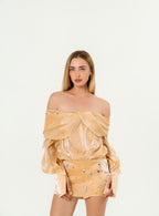 Miss Rosie Gold Crystal Imbellished Panelled Mini Dress