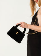 Chanel 25A Black Velvet Quilted Nano Kelly Shopper Aged Gold Hardware