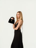 Chanel 25A Black Velvet Quilted Nano Kelly Shopper Aged Gold Hardware