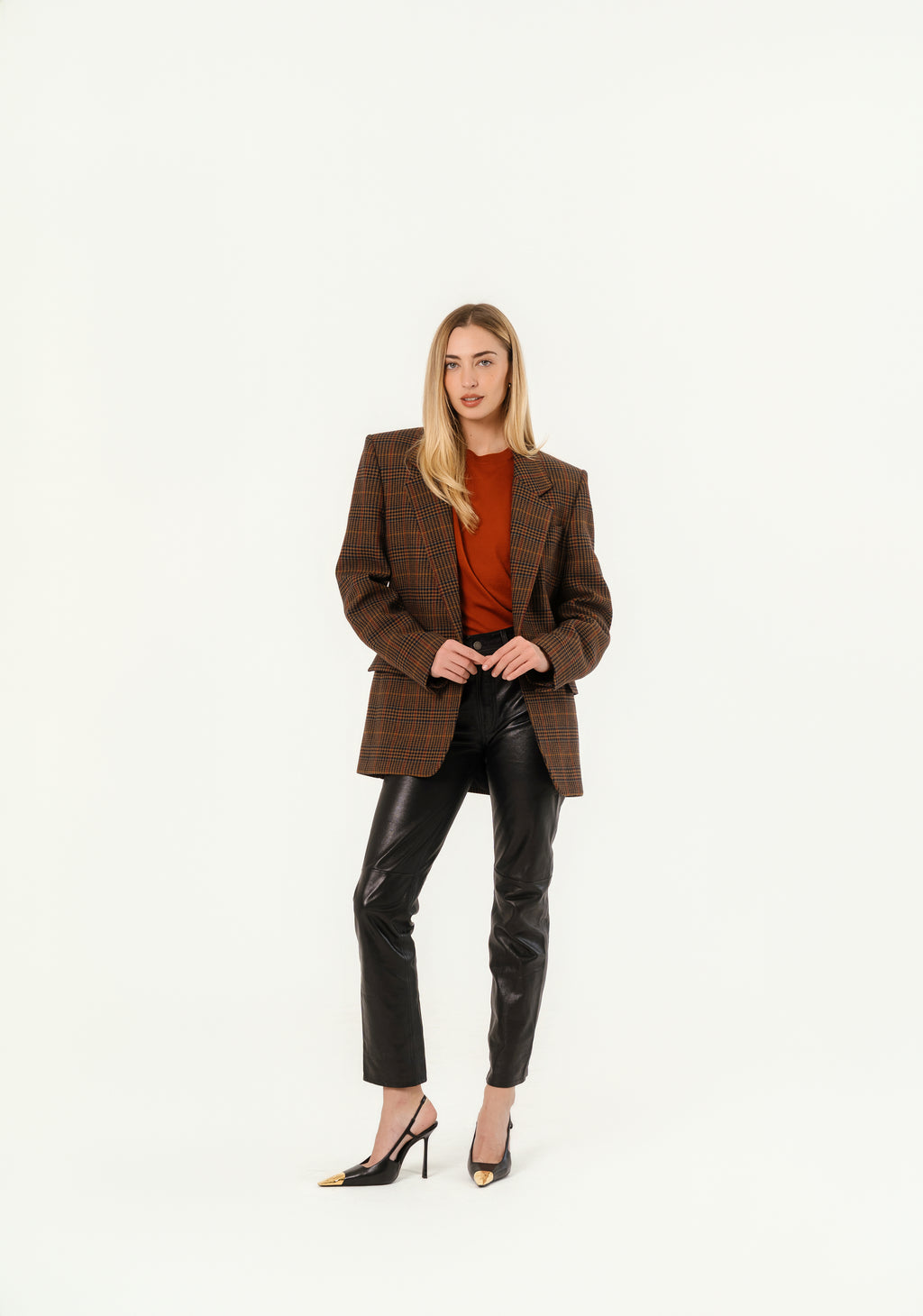 Jacket in Wool Check Maron Multicolore