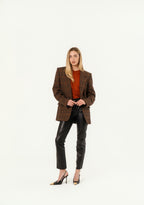 Jacket in Wool Check Maron Multicolore