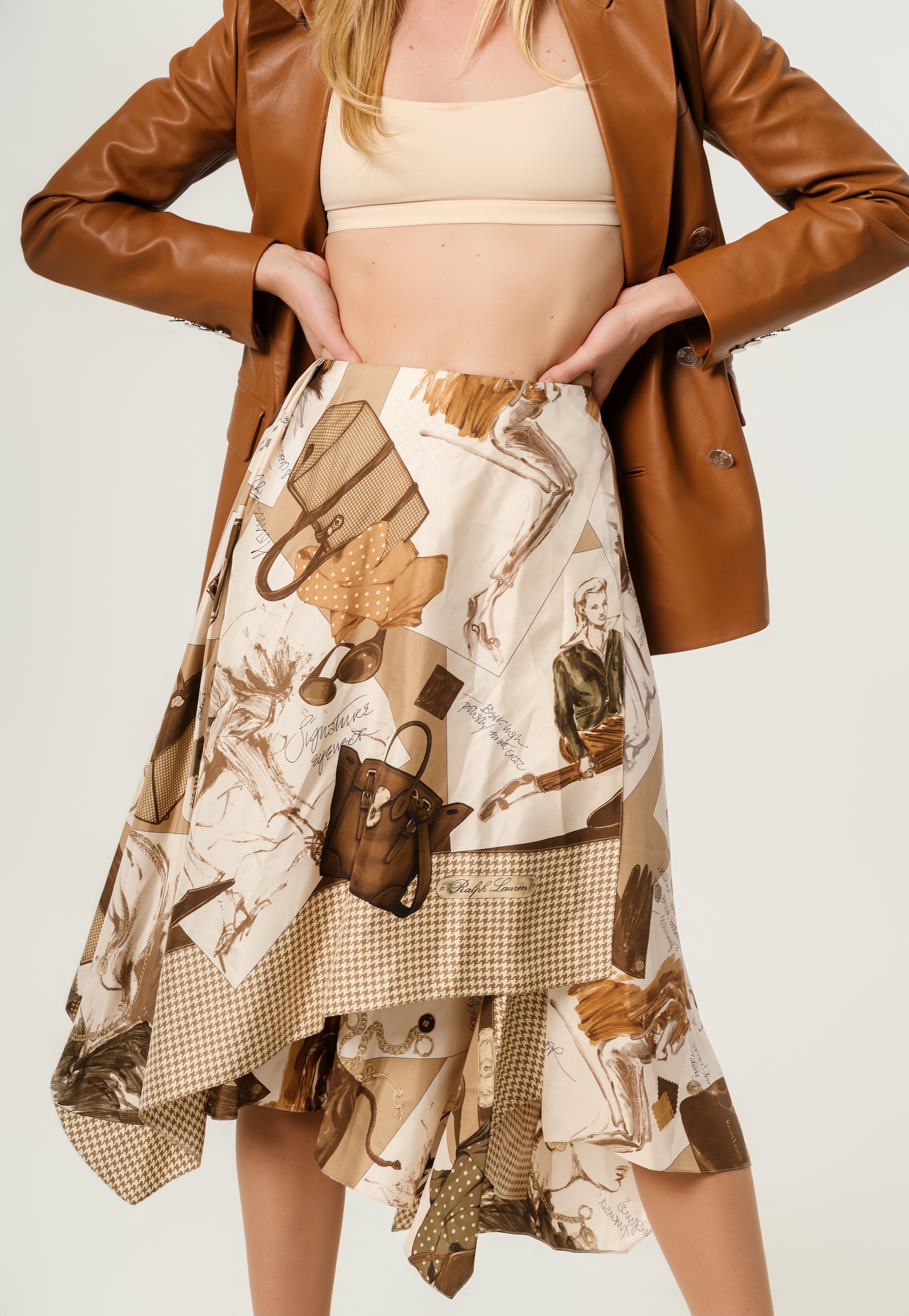 Ralph Laurent Glenn Diary-Print Silk Twill Skirt Size 00