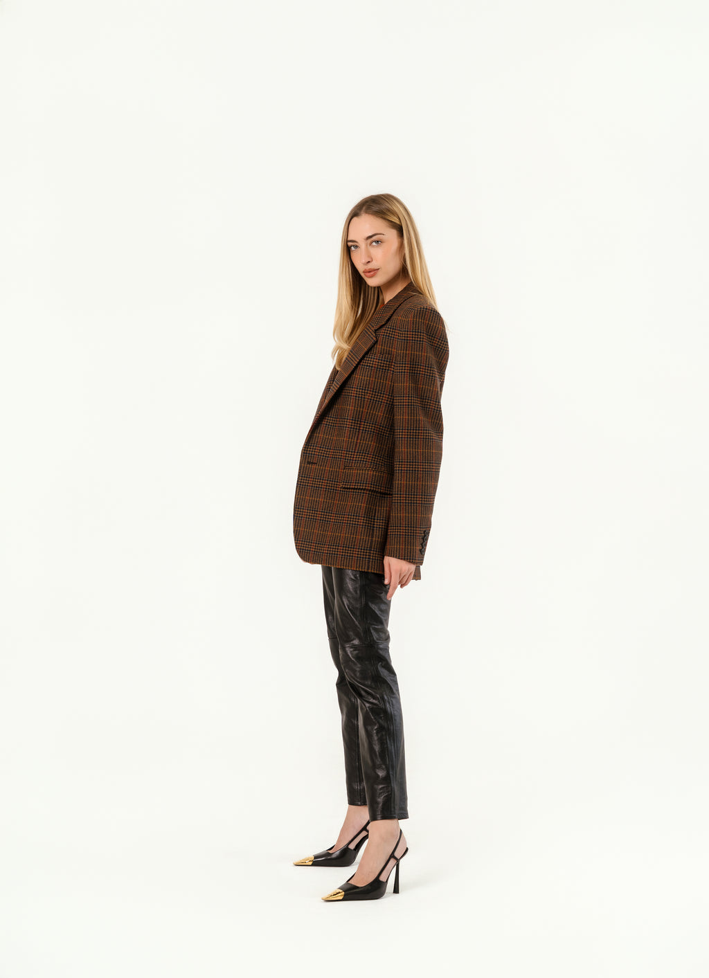 Jacket in Wool Check Maron Multicolore