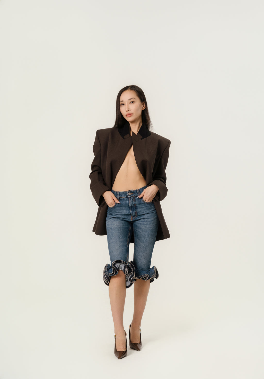 Jacket in Wool chine brown YSL Saint Laurent Size F34/US4