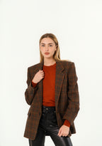 Jacket in Wool Check Maron Multicolore