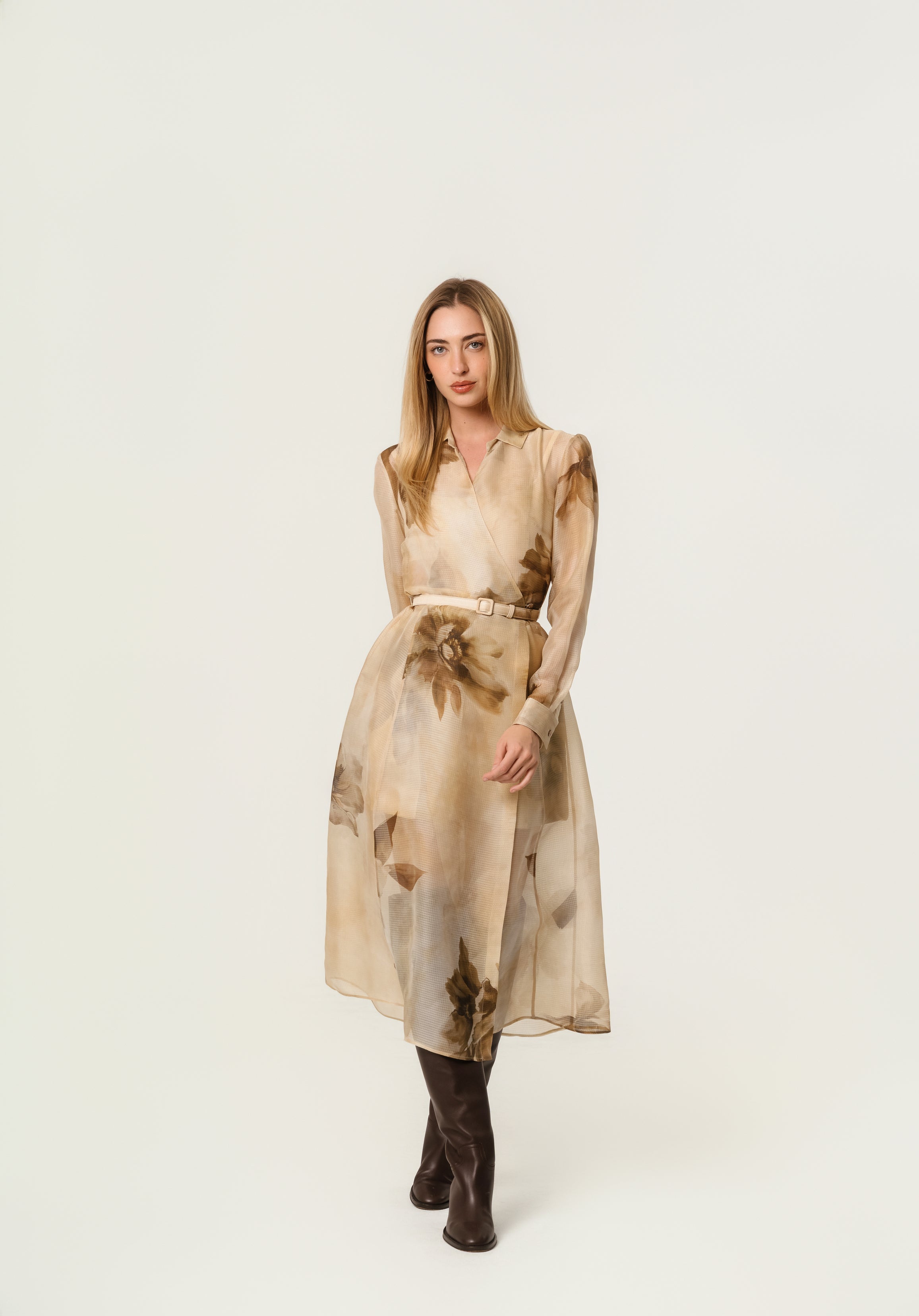 Ralph Laurent Aniyah Floral Gauze Belted Wrap Midi Dress XS