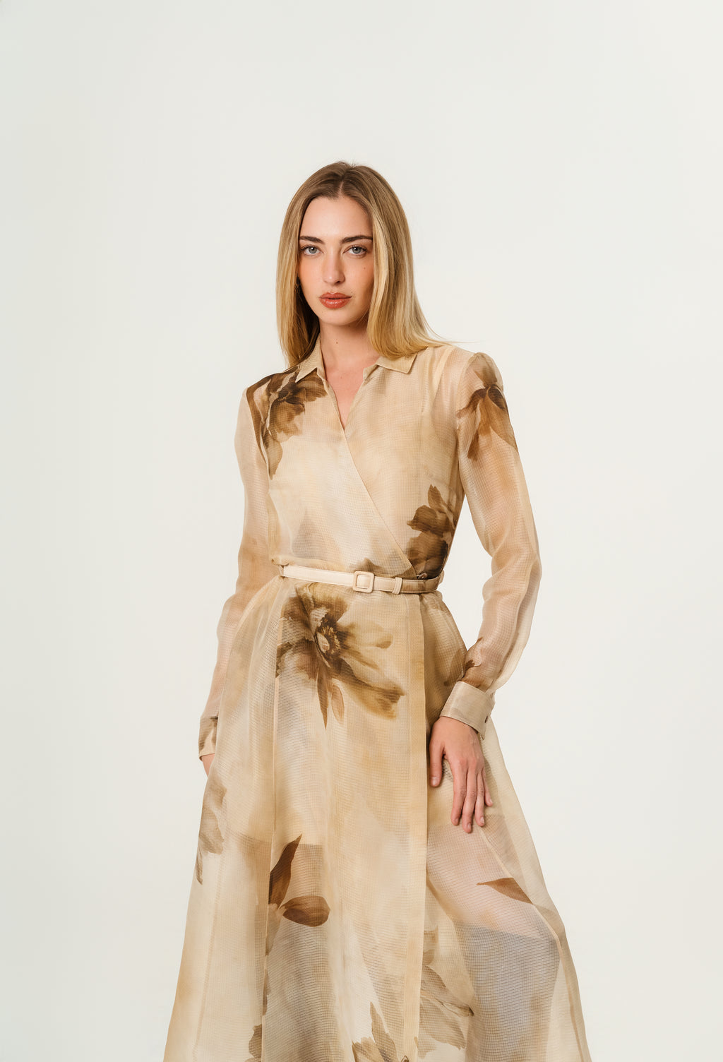 Ralph Laurent Aniyah Floral Gauze Belted Wrap Midi Dress XS