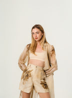 Ralph Laurent Tracy Pleated Floral Silk Gauze Short XXXS