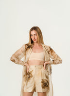 Ralph Laurent Tracy Pleated Floral Silk Gauze Short XXXS