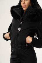 one piece jumpsuit crafted From OGIER Waterproof FOX FUR TRIM versatile elegance OK