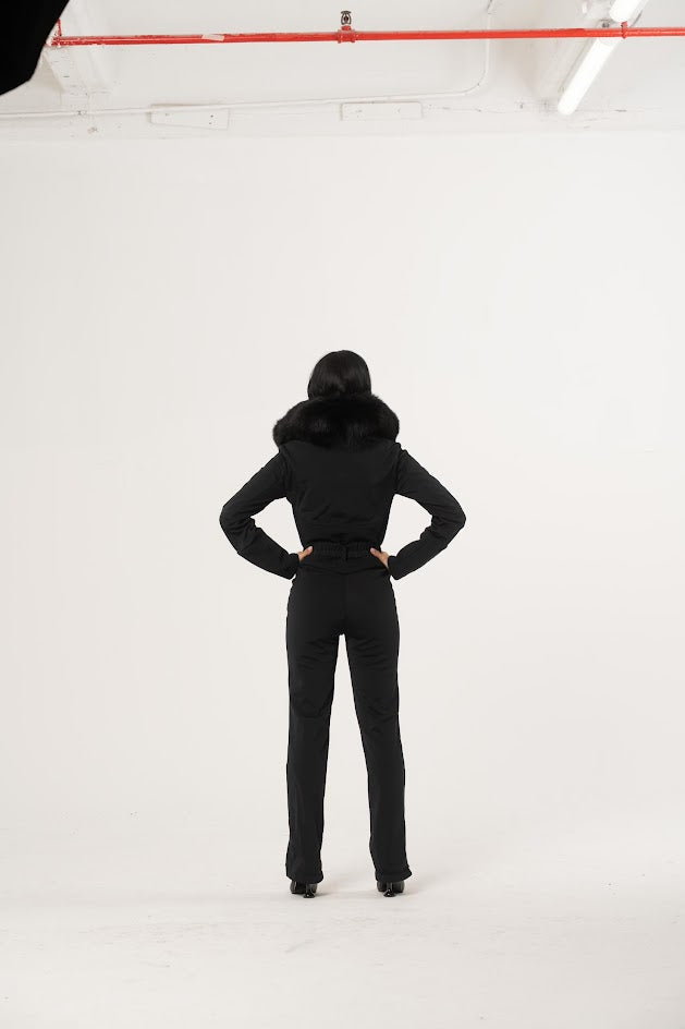 one piece jumpsuit crafted From OGIER Waterproof FOX FUR TRIM versatile elegance OK