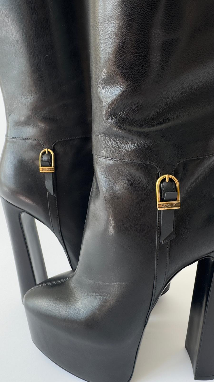 Saint Laurent Nico Leather Plataform Knee - High Boots YSL