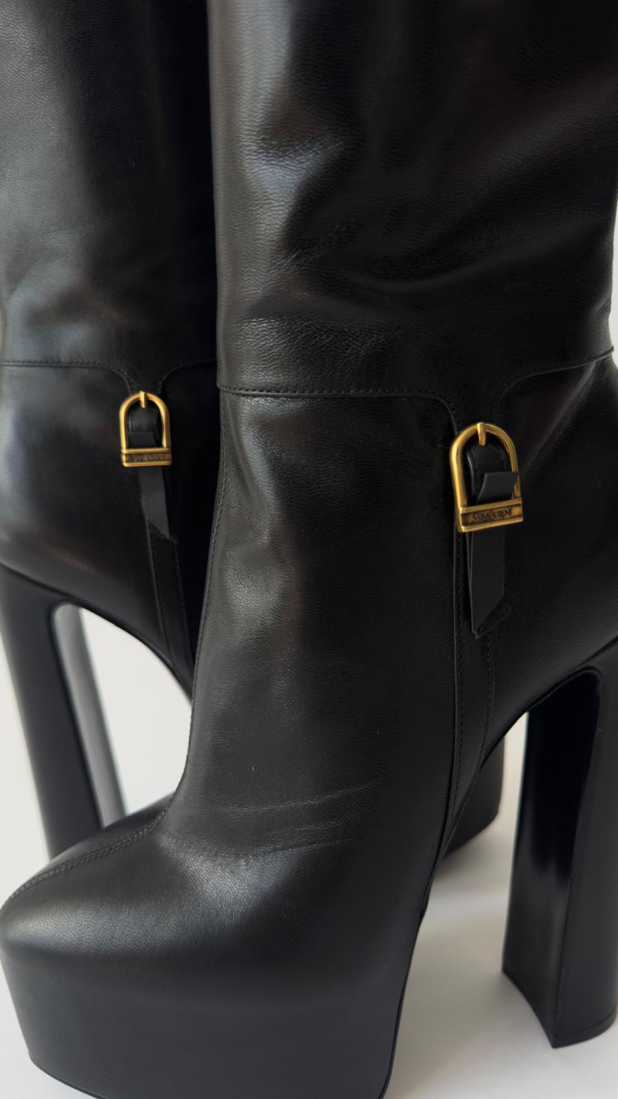 Saint Laurent Nico Leather Plataform Knee - High Boots YSL