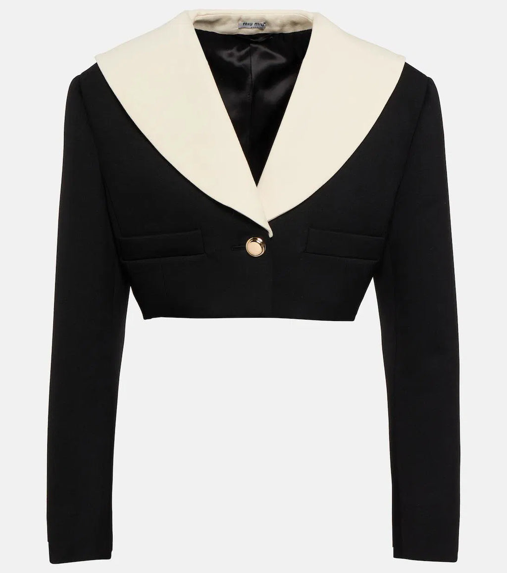 miu miu cropped wool jacket black white size 38