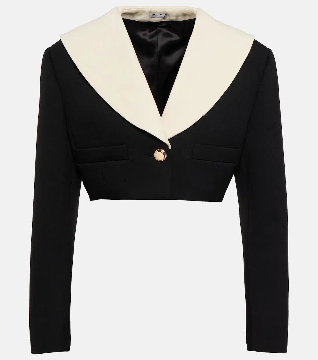 miu miu cropped wool jacket black white size 38