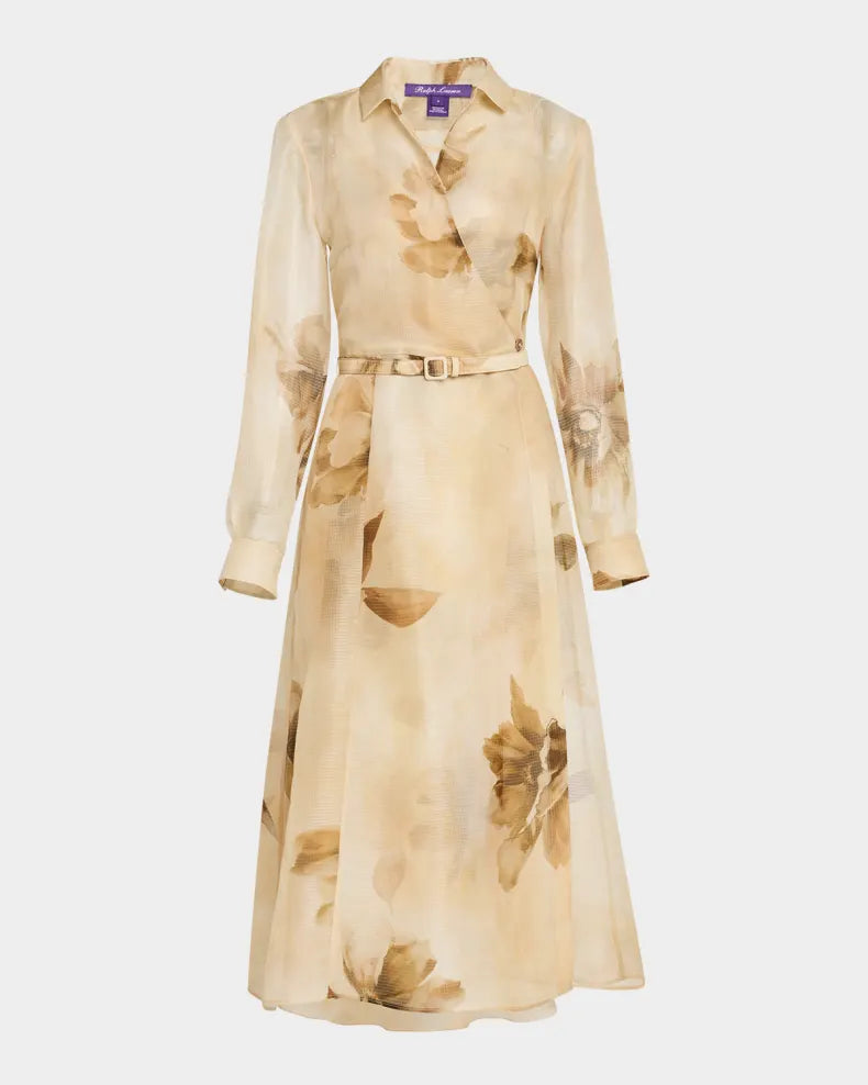 Ralph Laurent Aniyah Floral Gauze Belted Wrap Midi Dress XS