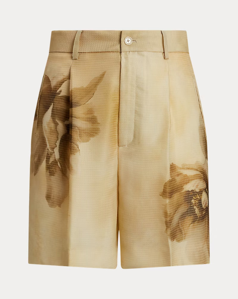 Ralph Laurent Tracy Pleated Floral Silk Gauze Short XXXS